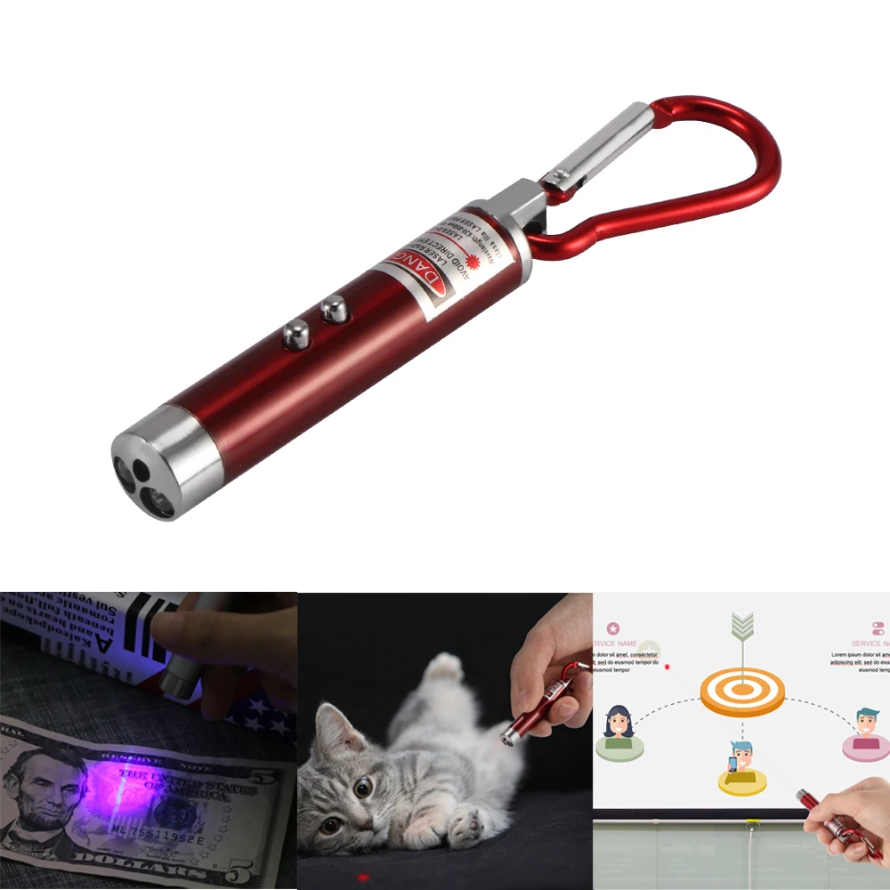 3 in 1 LED Laser Pen Keychain UV Torch Red Laser Pen Pointer Beam Infrared LED Flashlight for