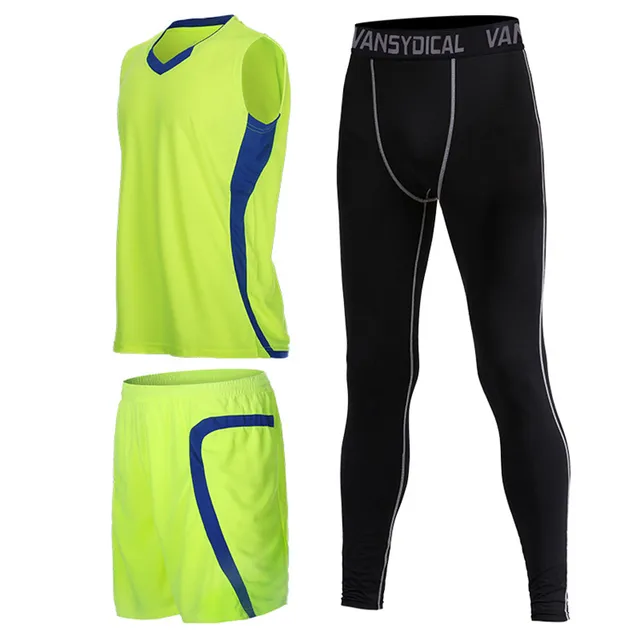 Men 3 Pieces Basketball Jersey Sets Quick Dry Training Sleeveless
