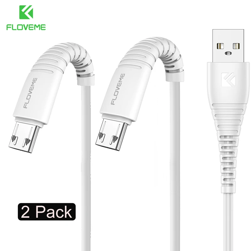 FLOVEME Micro USB кабель 5 В/2,4 A Быстрая зарядка для samsung Xiaomi Быстрая зарядка кабель для мобильного телефона USB Дата Шнуры Провода кабели - Цвет: 2 Pack White