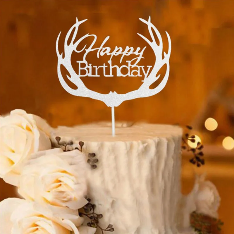 

Antler Happy Birthday Cake Topper Birthday Cake Decoration Friends Birthday Party Gift Kids Cake Topper Birthday Party Supplies