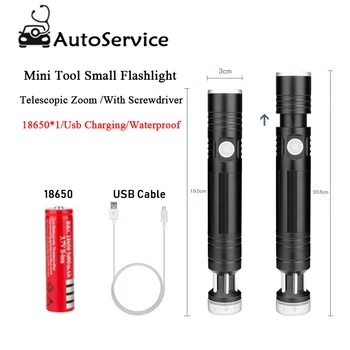 

2019 NEWEST T6 Mini Tool Small Flashlight Usb Charging With Screwdriver Multi-Function Telescopic Zoom Flashlight