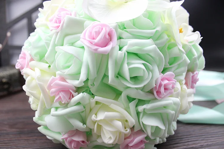 6 цветов Свадебные Букеты Свадебные 30 ручной работы PE розы Buque De Noiva Свадебные цветы Свадебные букеты pristian zouboutin - Цвет: Зеленый
