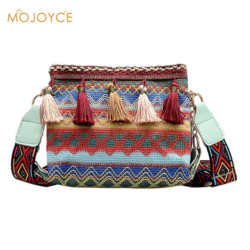 

New Women Bucket Fringed Spike Pocket Straw Bags Ethnic Style shoulder Women Knitting Crossbody Bags Rattan Beach Bag
