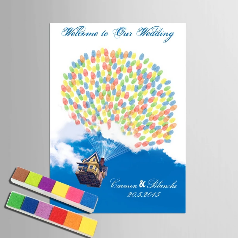 

DIY Fingerprint Balloon Signature Canvas Painting Flying House Wedding Gift Wedding Decoration Guest Book