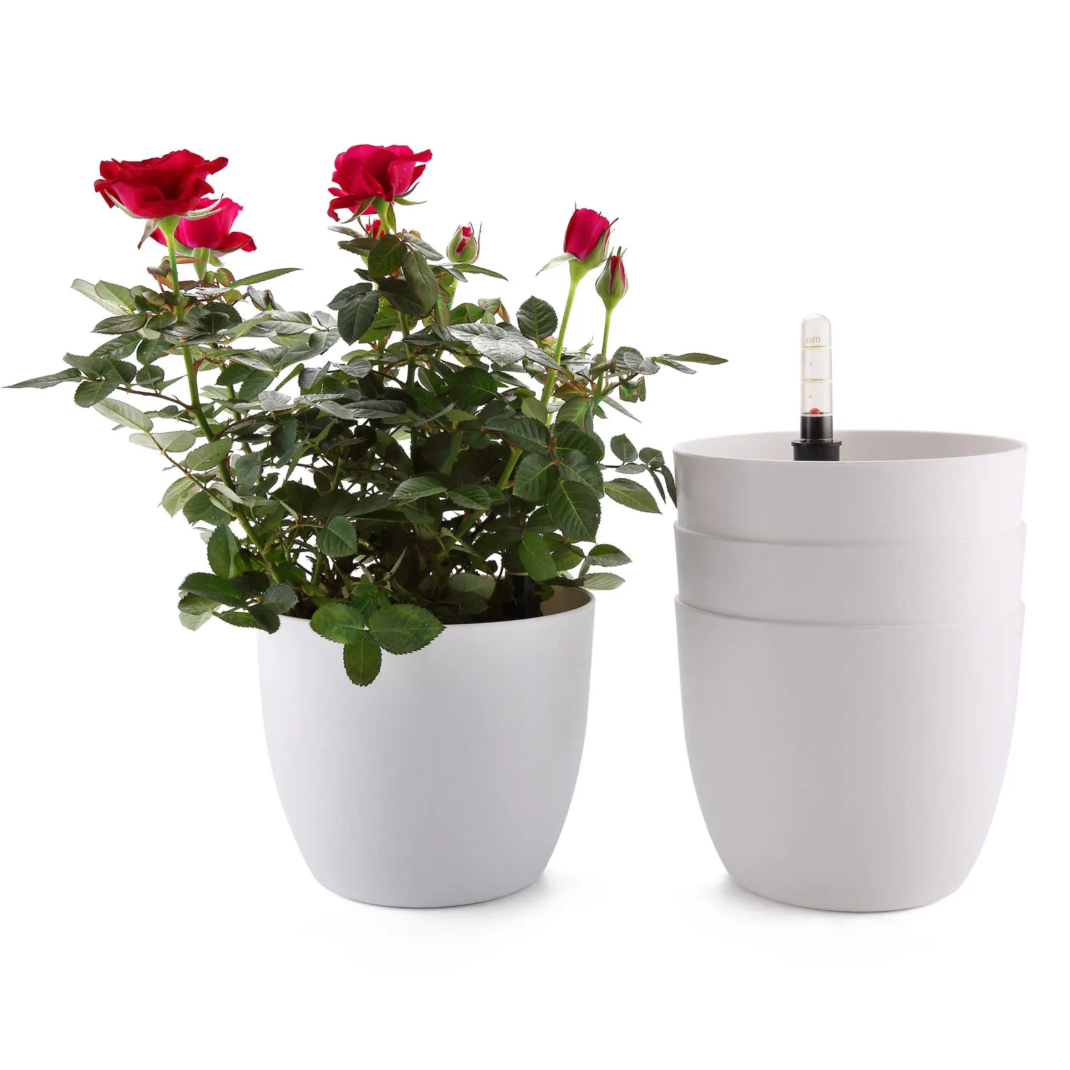 

T4U 6" Plastic Self Watering Planter with Water Level Indicator White Set of 4, Modern Decorative Planter Pot