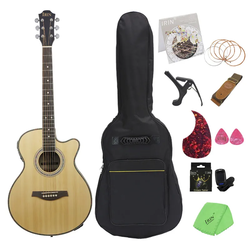 

2018 New Rosewood Folk Guitar 40 " Acoustic Guitar With Guitar Bag+Tuner+Capo+Strap+Strings+Cloth Stringed Instrument 2 Style
