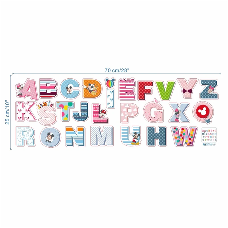 Мультяшные красочные 26 букв алфавит наклейки на стену для детской комнаты декор Минни Микки Рост Диаграмма ПВХ DIY настенные художественные наклейки - Цвет: MM070