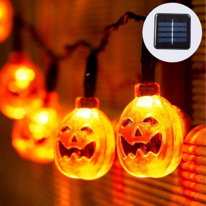 Halloween Solar Powered Pumpkin led String Lights 10/20/30 LEDs