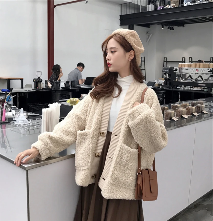 

female autumn winter sweater 2018 new office lady v-neck collar full sleeve button solid regular women sweater