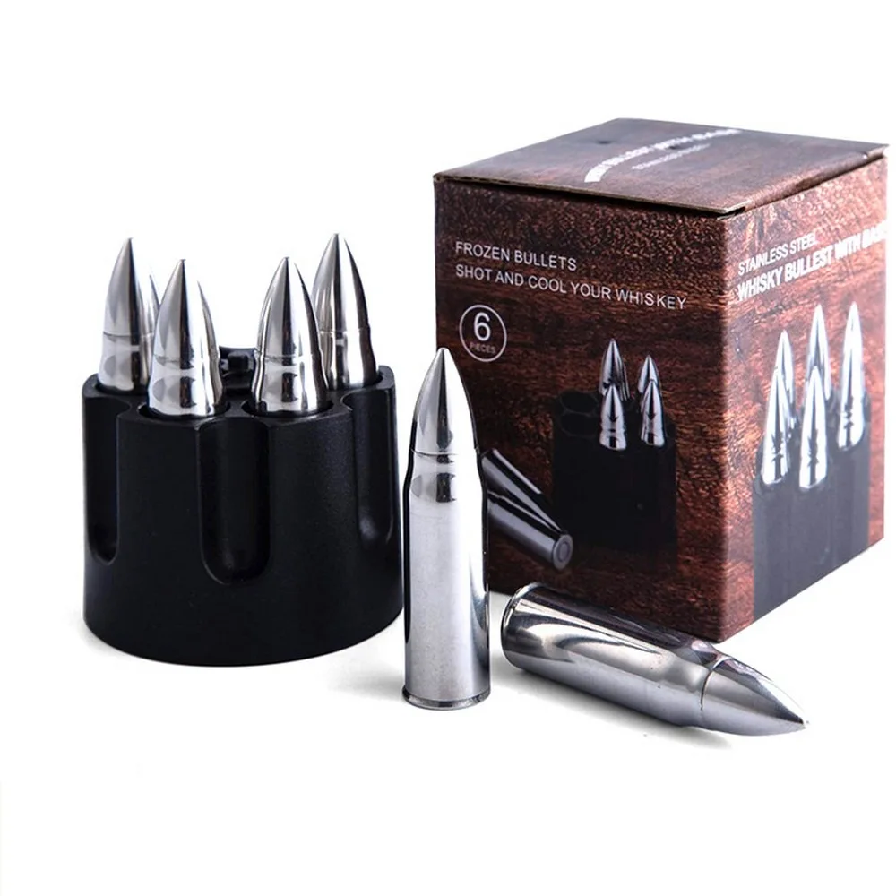 

Ice Bucket Food Grade Safety 304 Stainless Steel Bullet Shaped Ice Cube Whisky Stones Wine Coffee Chiller Bar chiller Tool