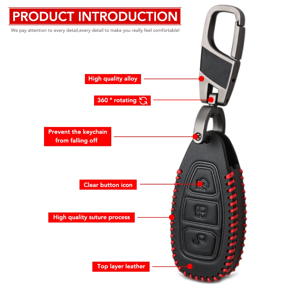 Genuine Leather Car Remote Key Cover Case For Ford Focus 3 4 ST Mondeo MK3 MK4 Fiesta Fusion Kuga 2013 2014 2015
