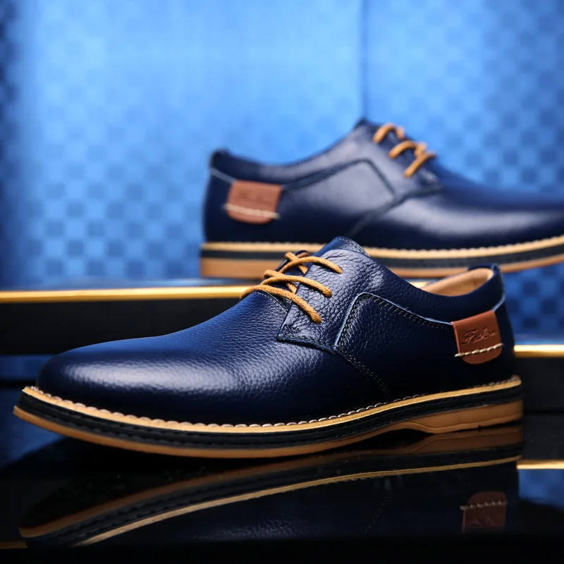 

Casual Men Leather Dress Shoes For Business Office Size 38-44 Hot Sale Brand Fashion Flat Oxfords Black Blue Brown