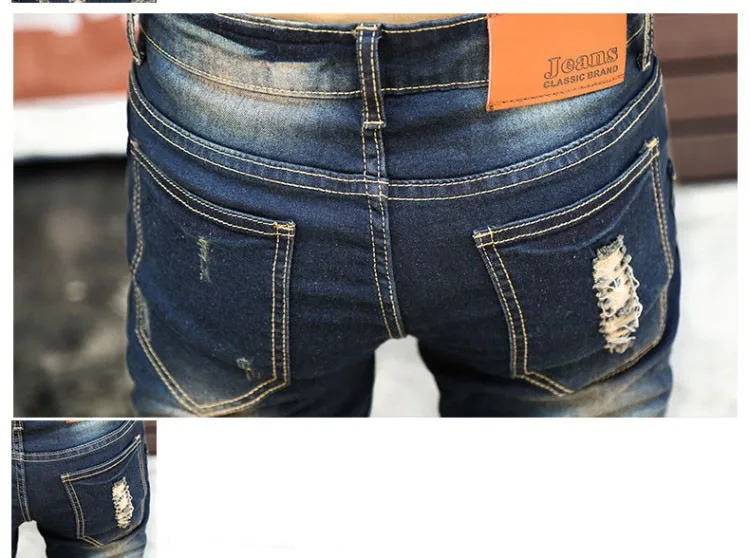 Sokotoo Pria Lubang Patch Ripped Skinny 