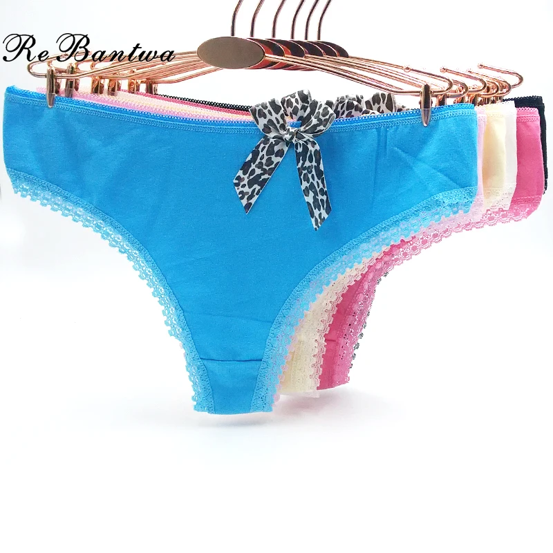 Rebantwa 10pcs Sexy Bikini Panties Thongs Knickers Women Underwear Cotton Leopard Bow Calcinha