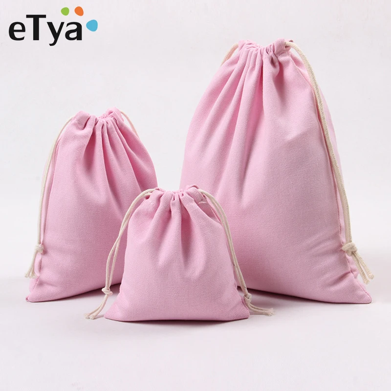 

eTya Pink Drawstring Bags Travel Pouch Storage Clothes Handbag Cotton Women Girls Shoes Bags Makeup Bag High Quality Gift Bags