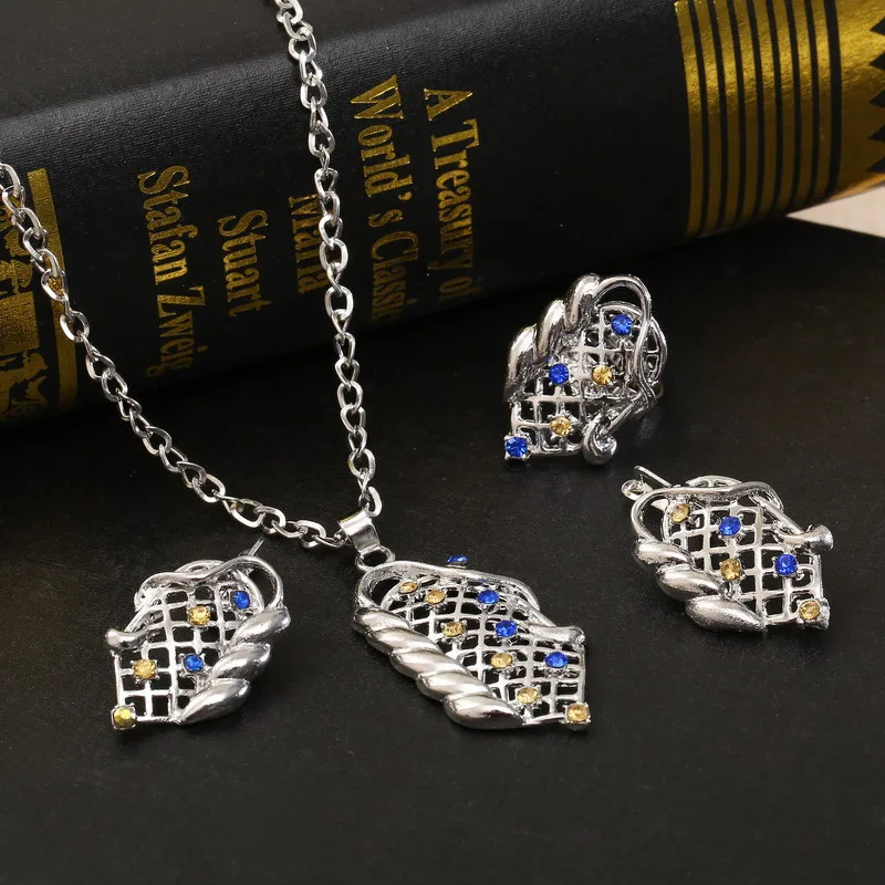 Винтаж queen BrideGold покрытием Циркон сетка из страз дизайн кулон ожерелье серьги, индийские украшения наборы для женщин
