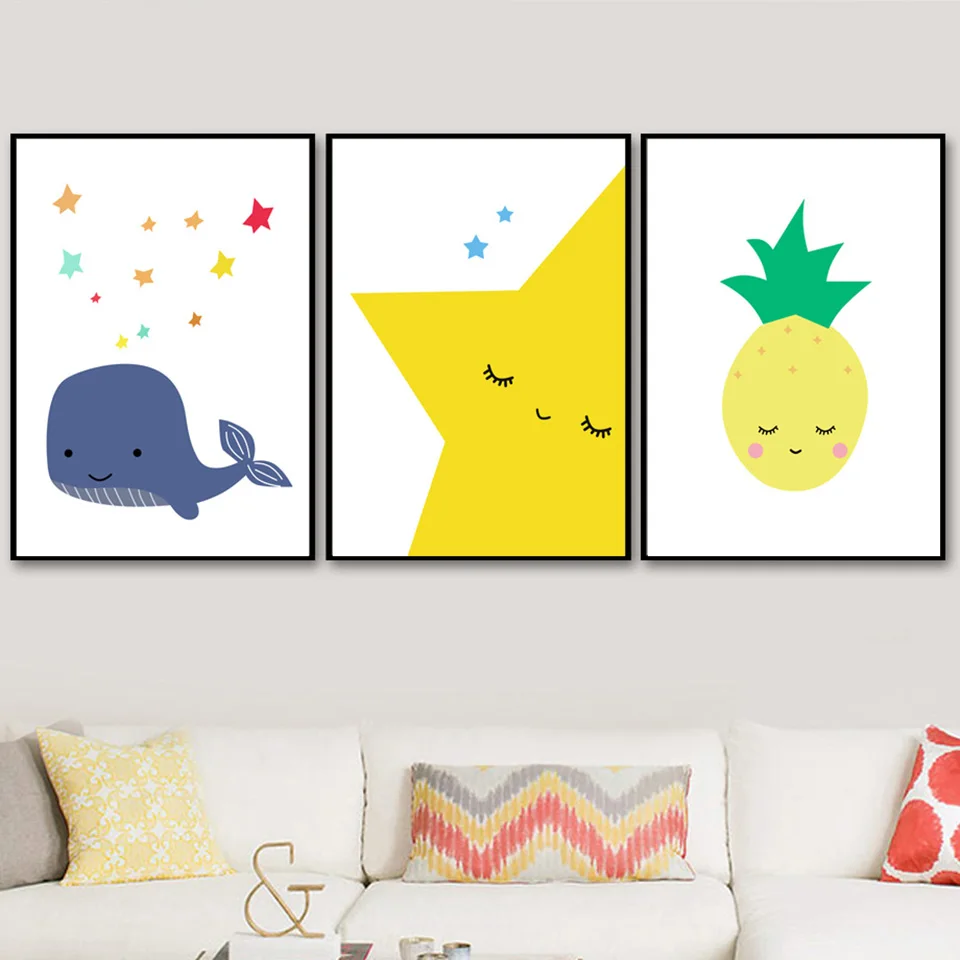 Yellow-Star-Pineapple-Whale-Wall-Art-Canvas-Painting-Nordic-Posters-And-Prints-Wall-Pictures-For-Living (1)