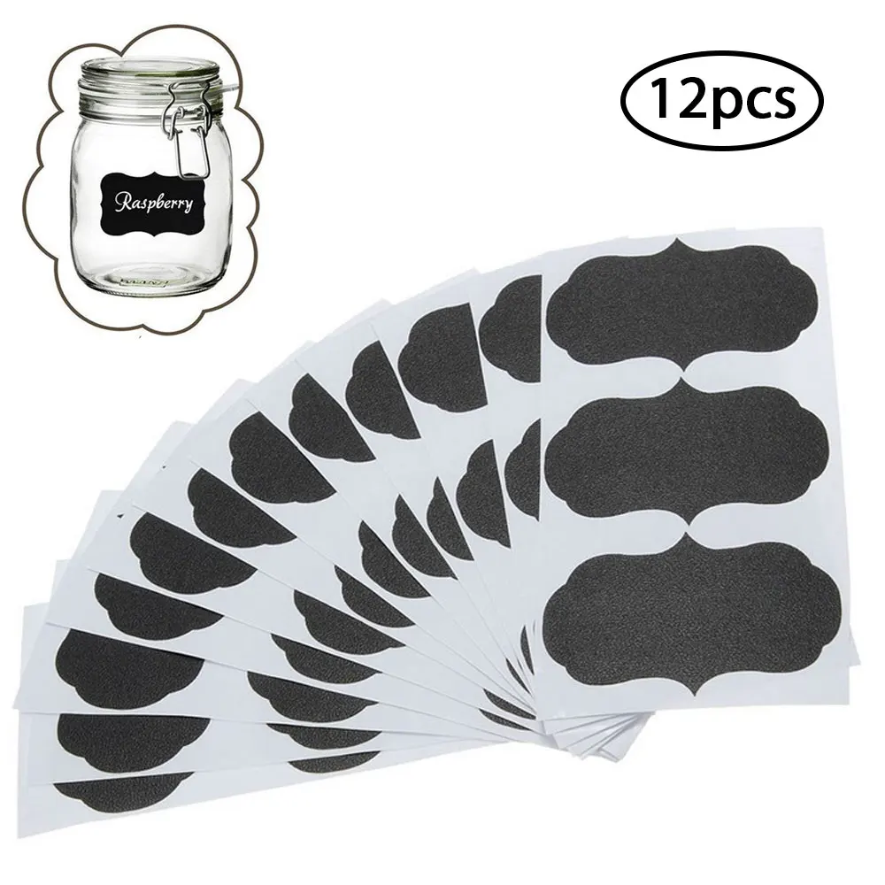 

12 Pcs /Set Non-Drying Adhesive PVC Black Board Life Label Stick Multi-Functional Reuse Kitchen Seasoning Label
