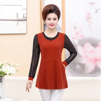 

NIFULLAN Fake Two Pieces Mother Lace Long Sleeve T-shirt Spring Fall New Fashion XL-5XL Plus Size Women Tee Tops O-neck Pullover
