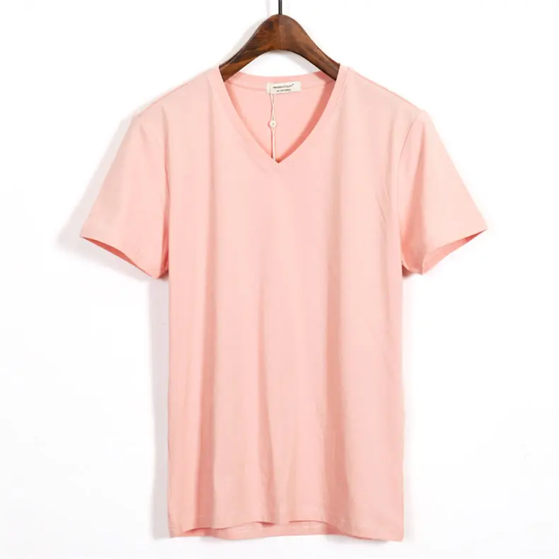 Super quality Mens V neck T shirts Cheap price Casual male short Top Tees Black White Gray Pink Blue Large size Brand clothing-06