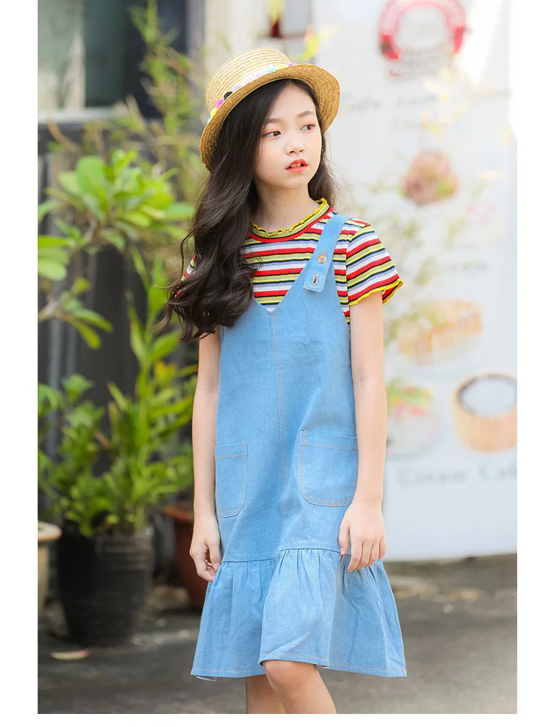 2019 Summer Colorful Knit Striped Cotton T Shirt For Teenage Girls Tees Tops Kids Short Sleeve O-neck Casual T Shirts Clothing (18).jpg
