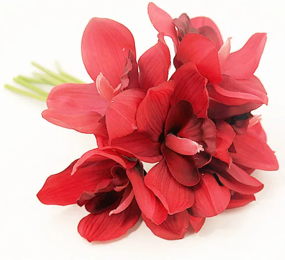 Настоящее прикосновение cymbidium 7 головок короткая съемка украшение стола цветок DIY Свадебные невесты ручной цветы домашний декор искусственная Орхидея - Цвет: red