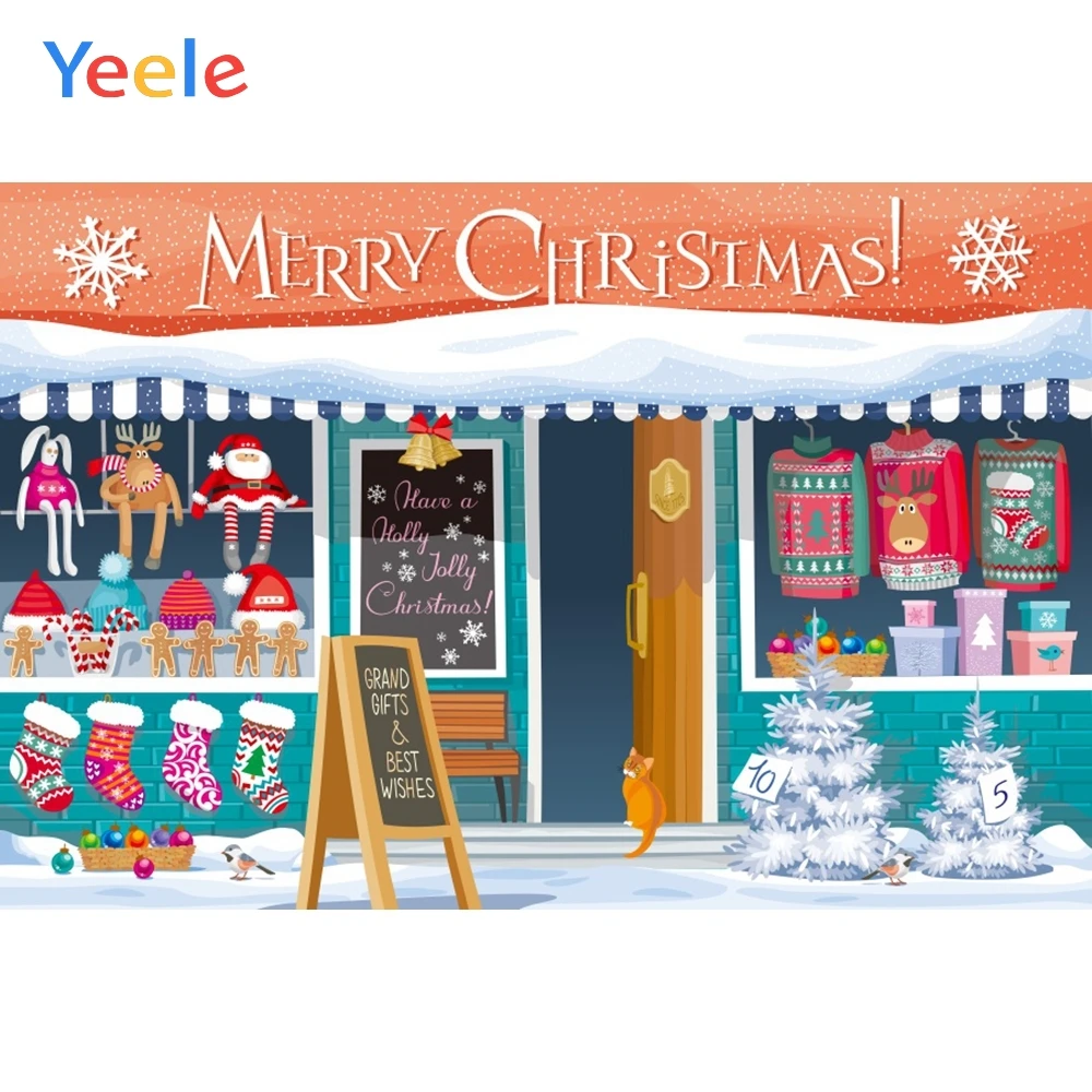 

Yeele Christmas Shop Board Sock Tree Santa Claus Photography Backgrounds Customized Photographic Backdrops for Photo Studio