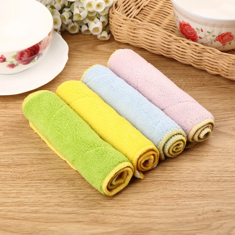 

1pc Kitchen Double Layer No lint Dishcloth Home Cleaning Wash Cloth Hand Towel Fleece Fiber Anti-grease Wiping Rags