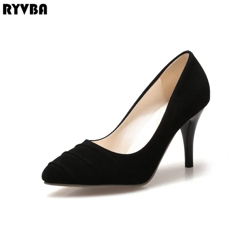 

RYVBA woman fashion pointed toe Thin high heels pumps women nubuck pleated shoes ladies 2018 womens suede elegant party Pumps