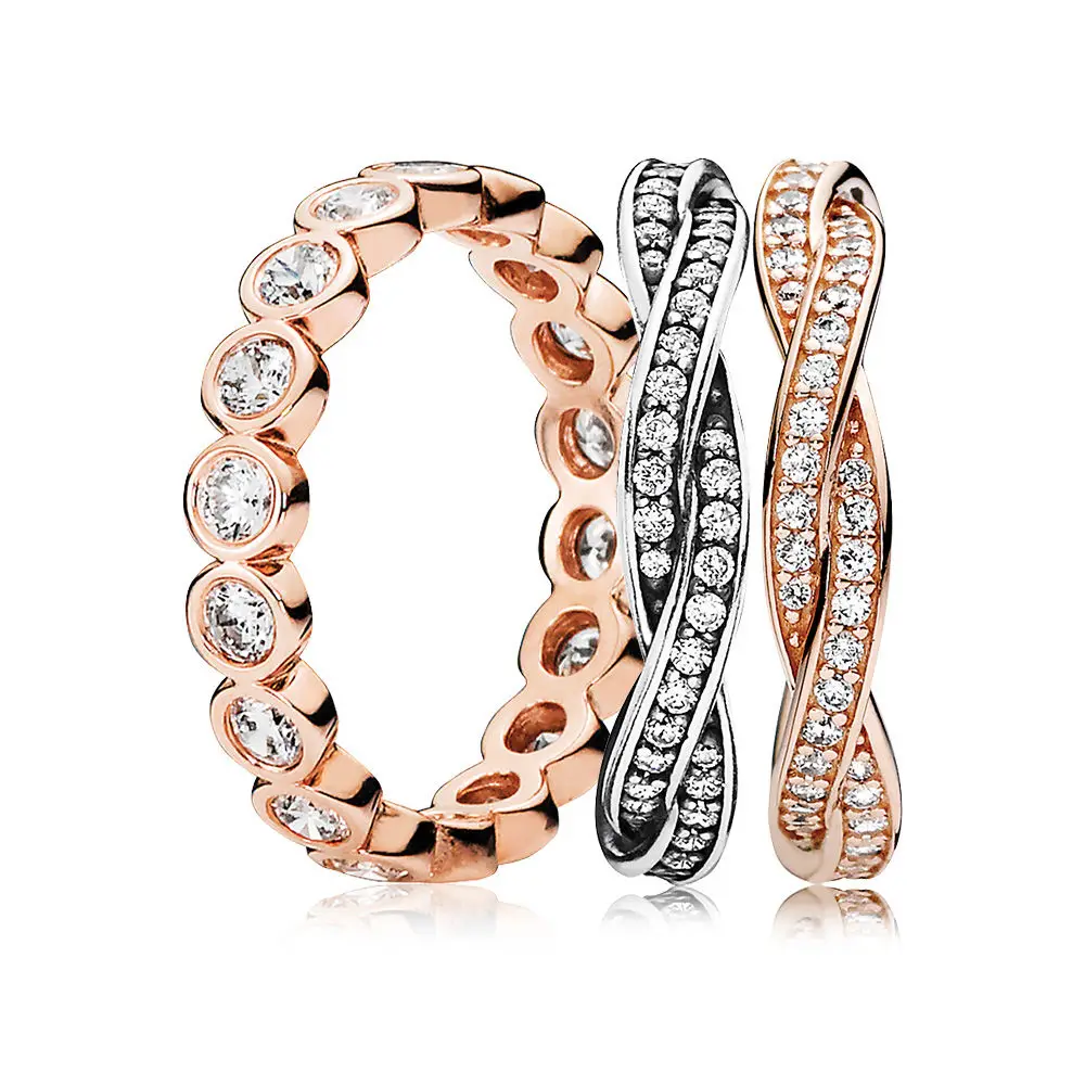 

100% 925 Sterling Silver Rose Alluring Braided Ring Stack - Charms Rings Fit DIY Original Jewelry A set of prices