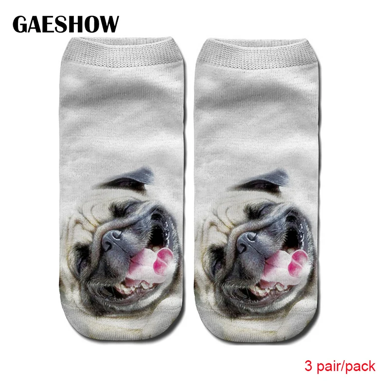 Gaeshow 3 пар/упак. 3D принт животных кошки собаки Еда листья Emoji носки Для женщин