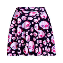 Большие качели нерегулярные спереди короткие сзади длинные плиссированные юбки сексуальная высокая талия имеет эластичный 3D принт яркий череп и красота юбка
