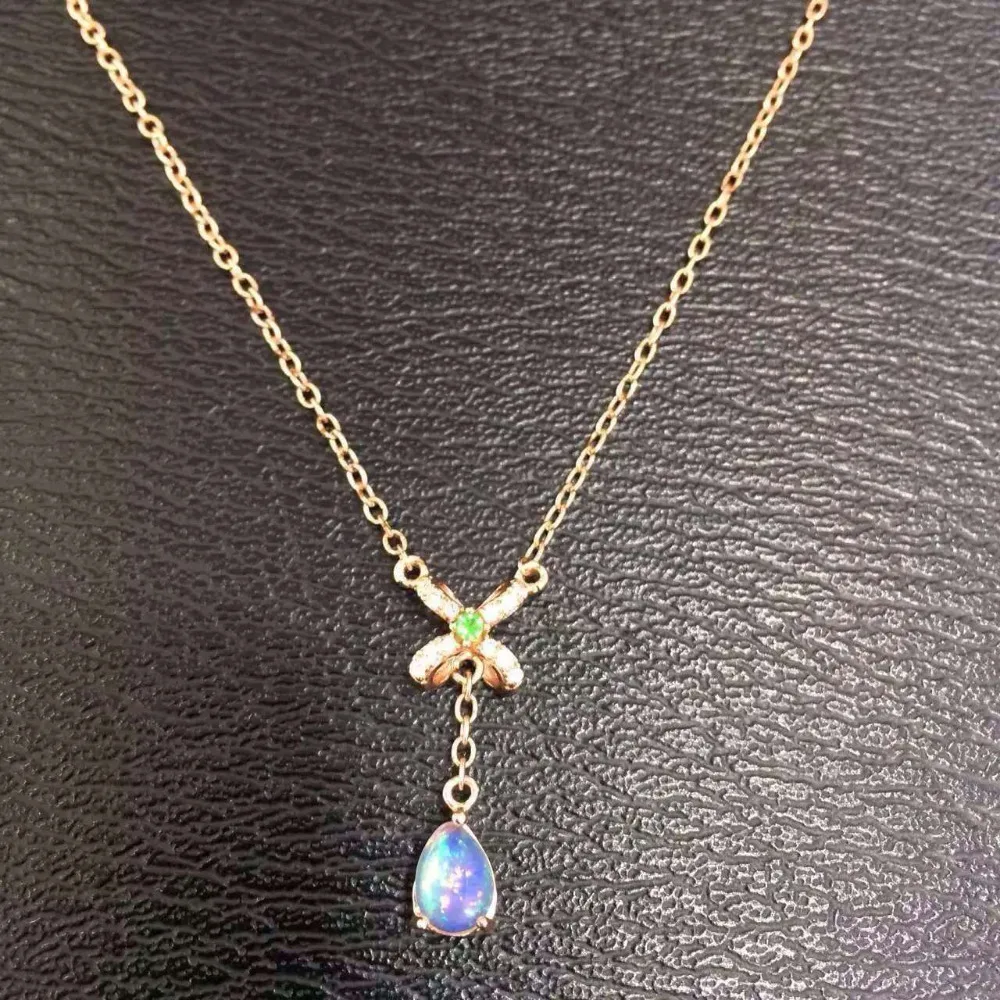 Natural light blue moonstone Necklace natural gemstone Pendant Necklace S925 silver Fashion Elegant butterfly bow fine Jewelry