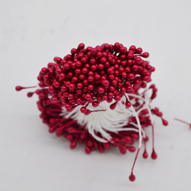 Bundle= (500PCS )Artificial Flower Double Heads Stamen Pearlized Craft Cards Cakes Decor Floral for home wedding party decor