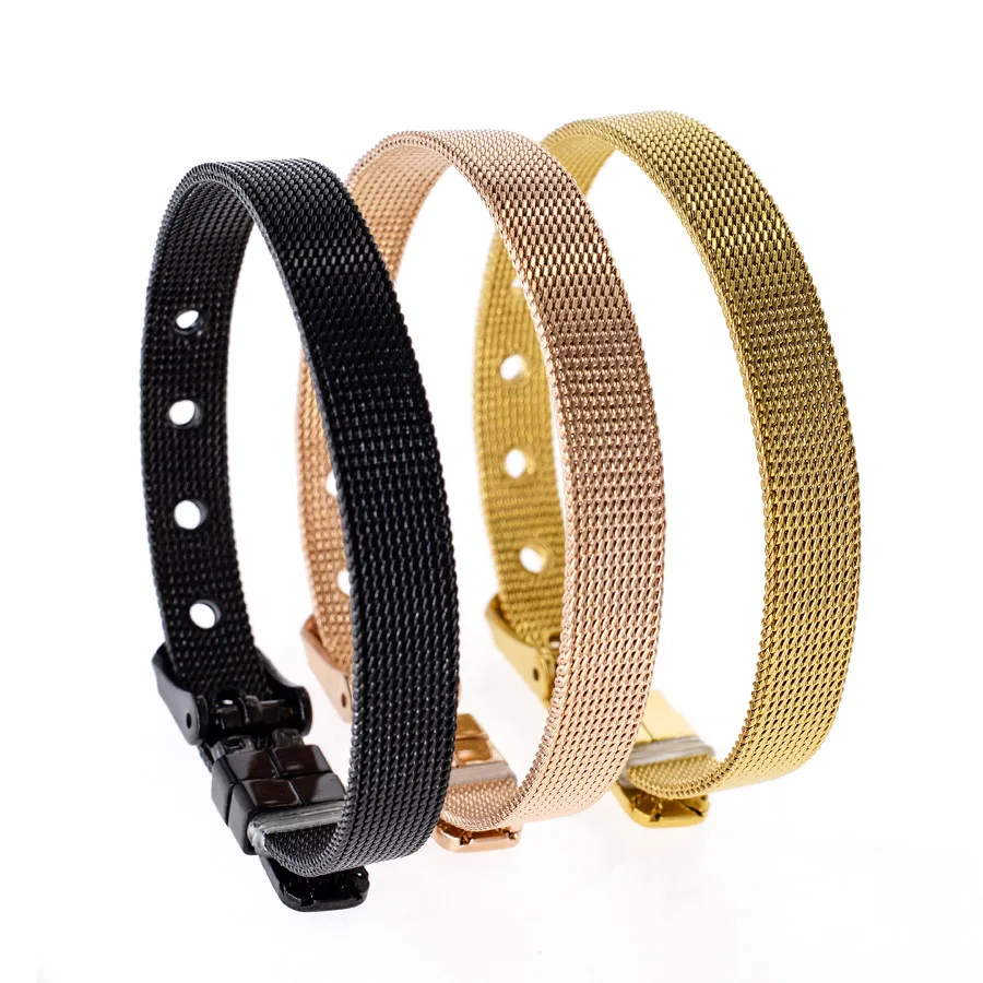 

1pc Rose gold black silver Stainless Steel charm 8mm wide Bracelets Fashion Bangles Wristband 8*210mm For Women Jewelry as gift