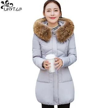 

UHYTGF Winter Feminine Foat 2108 Plus size Korean long Cotton Warm Coat Womens Parks Slim fit Long sleeve girl Casual Jacket 416