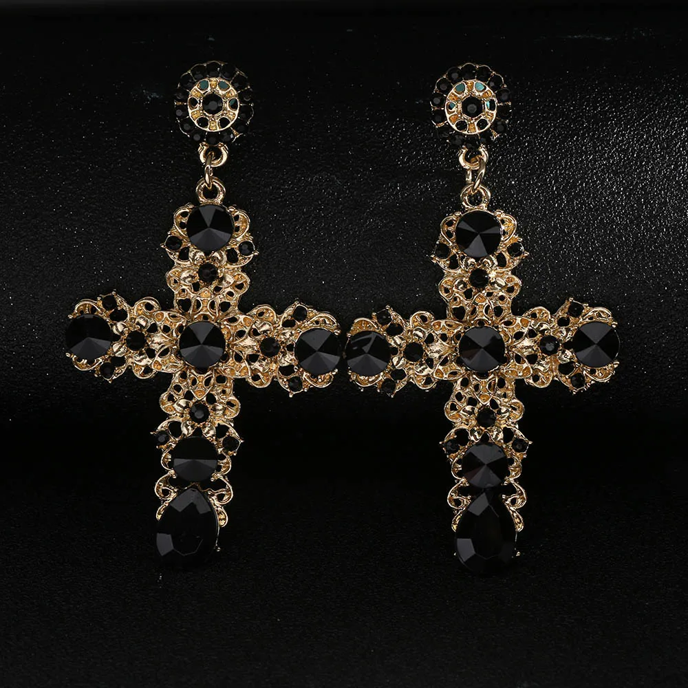 New Baroque Style Drop Earring Luxury Gold Color Colorful Crystal New Baroque Style Drop Earring Luxury Gold Color Colorful Crystal Cross Large Long Dangle Earrings For Women In From Jewelry