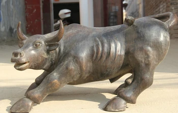

USPS to USA S2496 34" Larger Old Chinese Bronze Folk strong Zodiac Year Bull Oxen sculpture Statue