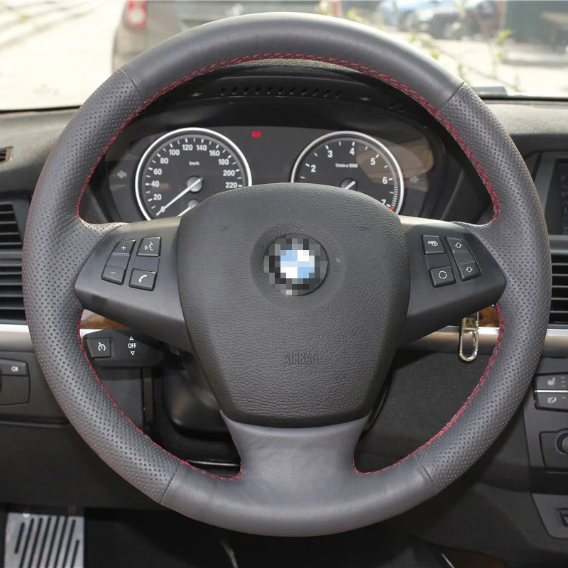 Новинка Противоскользящий черный кожаный чехол на руль для BMW X5|steering wheel stitching|leather