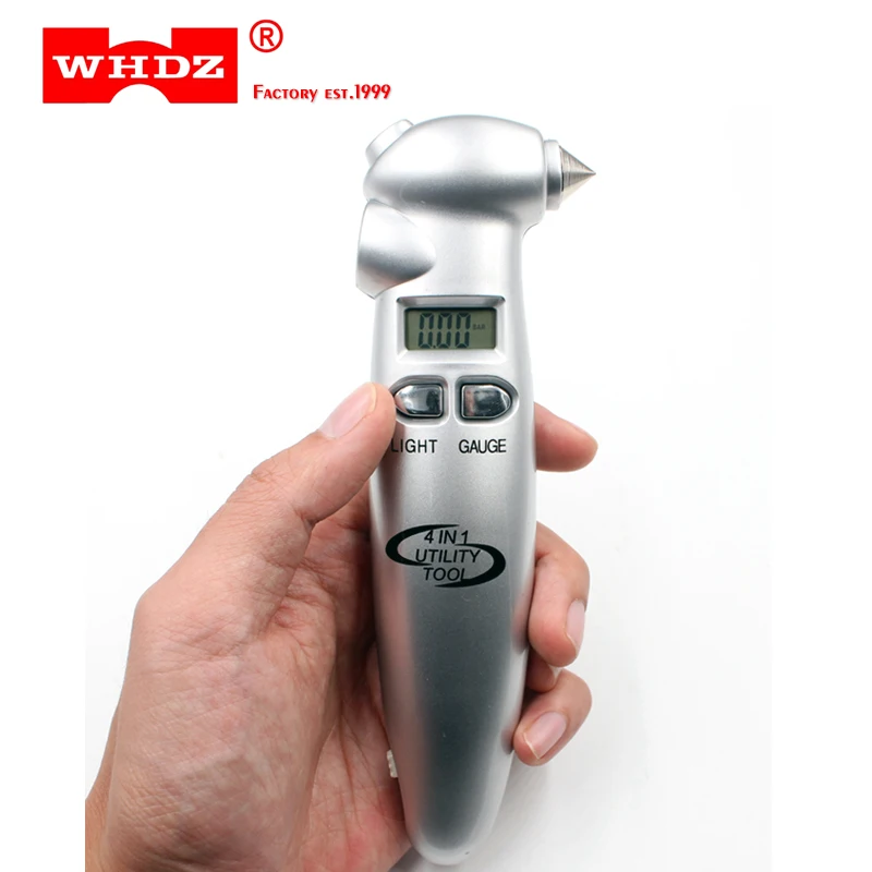 

WHDZ TG104 4 IN 1 Digital car Tire Pressure gauge Flashlight Emergency Hammer Seat Belt Cutter Tyre Pressure meter Tester