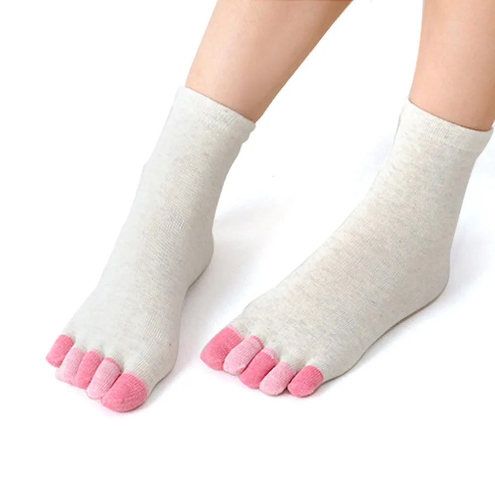 Повседневные Хлопковые женские нескользящие массажные носки средней длины с пятью пальцами для спортзала женские носки skarpetki meia A75