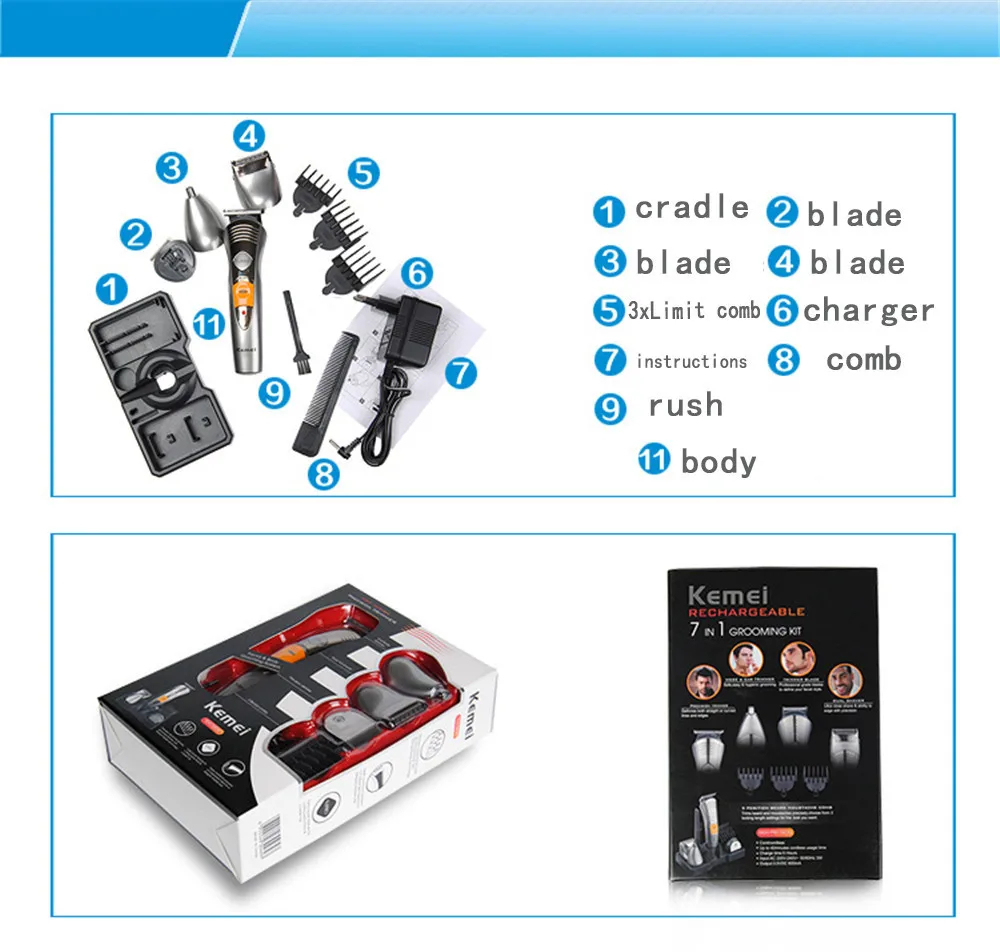 Kemei KM-580A Cord/Cordless 7 In 1 Muti-Functional Set 9 Kemei KM-580A Cord/Cordless 7 In 1 Muti-Functional Set 9