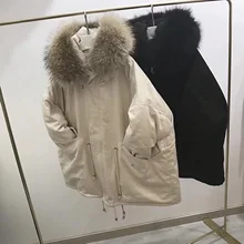Свободный крой натуральный мех енота Собака Воротник модные белые пуховики женские пуховики Верхняя одежда осень зима