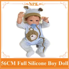 New Full Silicone Baby Boy Dolls About 56cm Dressed In Blue Clothes with Nice Hat The Best Playmate for Children Brinquedos