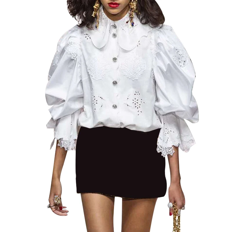 GALCAUR элегантная кружевная женская блузка, пэчворк, с отворотом, с расклешенными рукавами, открытая Свободная рубашка, топ, Женская Летняя мода