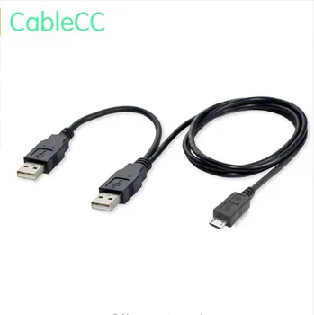 

1pcs/2pcs USB 2.0 two Male to Micro USB 5Pin Male Y Cable 80cm for external Hard Disk Drive