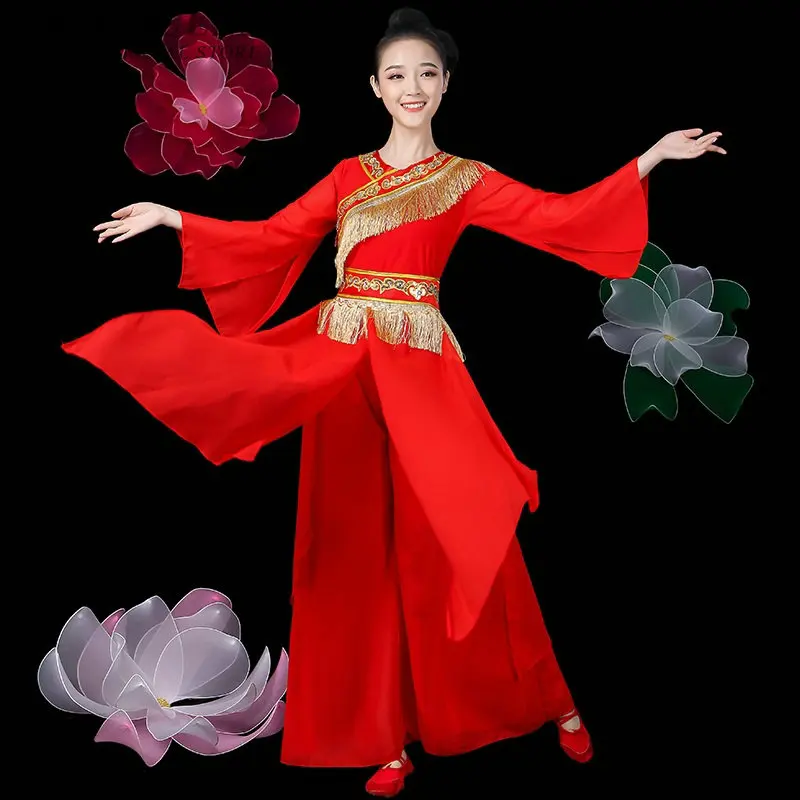 Chinese folk dance clothing pant suits costumes stage fan dance wear