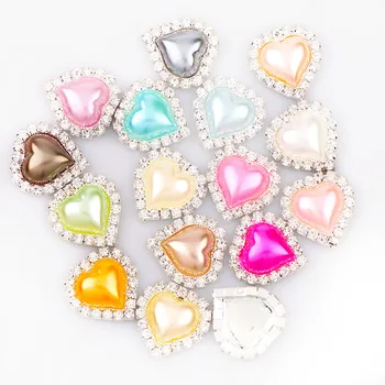 

22x23mm Inner 15mm Heart Pearl Button Brass Silver Metal Tray Rhinestone Cabochon Base Cameo Setting DIY Accessories