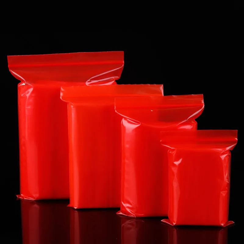 

12Wires Thickened PE Ziplock Bag 100pcs/Lot Red Color Zipper Bags Self Sealing Plastic Food Bags Ziplock Poly Bags