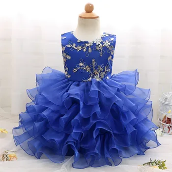 

RC113901 New Fashion flower child bow tie princess Dress net yarn Layered Dresses girl's hand embroidered Dress